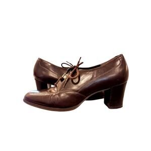 Andrea Viccaro Brown Leather Lace Up Heels Size 8 Vintage 90s Academia